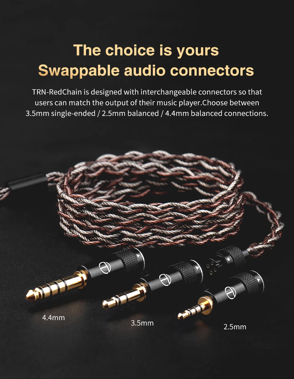 TRN RedChain Earphones Silver-Plated Copper OFC Copper Upgrade Cable with Swappable Connectors 2.5/3.5/4.4 For TRN MT1 MAX TA4