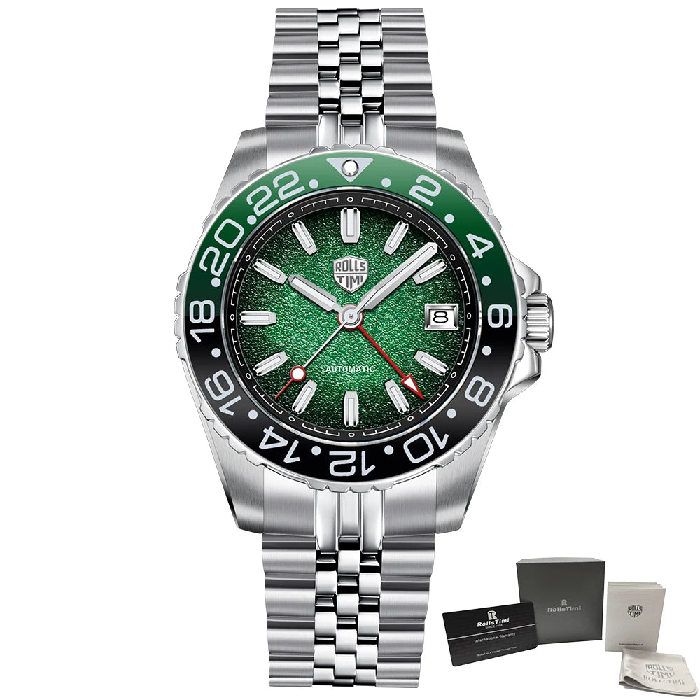 2026 RollsTimi New Men's Watches Luxury GMT Automatic Watch For Men Mechanical Wristwatch AR Sapphire Mirror Luminous Clock NH34