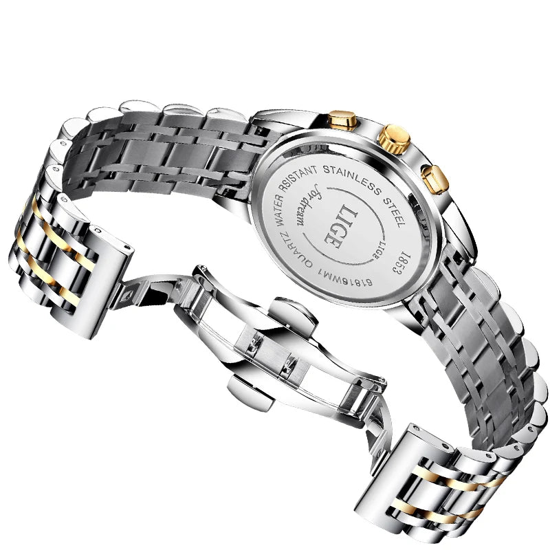Orologio da uomo LIGE – Cronografo di lusso, stile sportivo casual, impermeabile, interamente in acciaio, movimento al quarzo