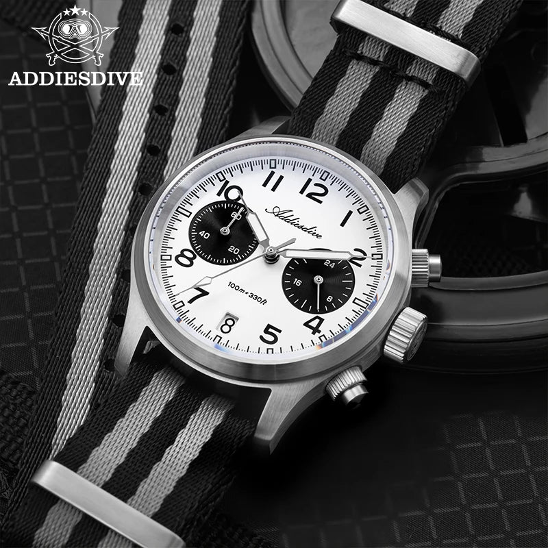 Reloj para hombre ADDIESDIVE 2025 New Panda Eye, retro de lujo, cuarzo VK64, cronógrafo deportivo, impermeable 100M, luminoso