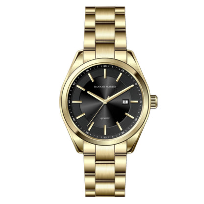 Orologio al quarzo HANNAH MARTIN, 40 mm, da uomo, cinturino in acciaio inossidabile nero, impermeabile fino a 3 bar, stile sport-chic