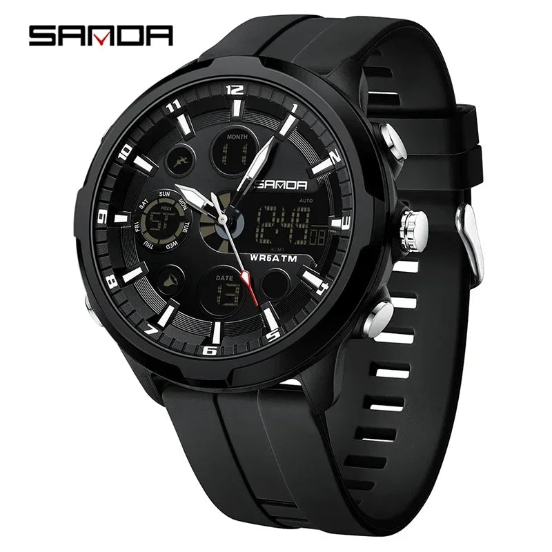 SANDA 9053 G Montres de sport militaires pour homme Montre numérique de luxe Montre-bracelet à quartz étanche jusqu’à 50 m pour homme Relogios Masculino