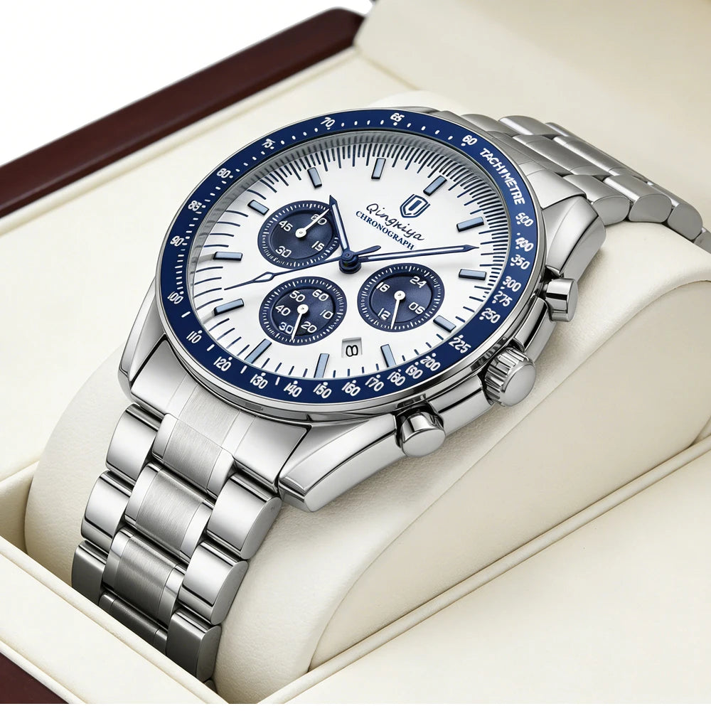 Orologio al quarzo da uomo, di marca di lusso, impermeabile e luminescente, in acciaio inossidabile, dotato di cronografo 24 ore e datario – Elegante orologio da uomo