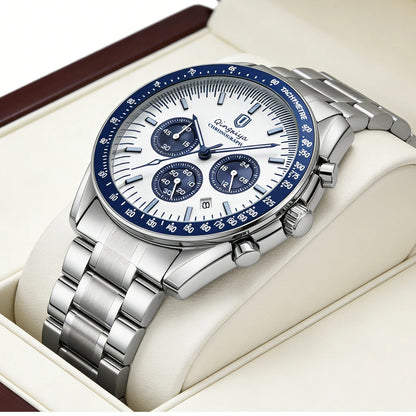 Orologio al quarzo da uomo, di marca di lusso, impermeabile e luminescente, in acciaio inossidabile, dotato di cronografo 24 ore e datario – Elegante orologio da uomo