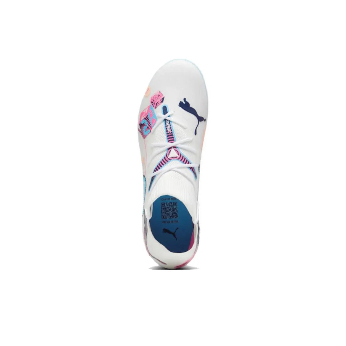 Chaussures de football Puma Future 7 Match Volume Up, confort sportif, semelle AG FG, blanches, 108074-01.