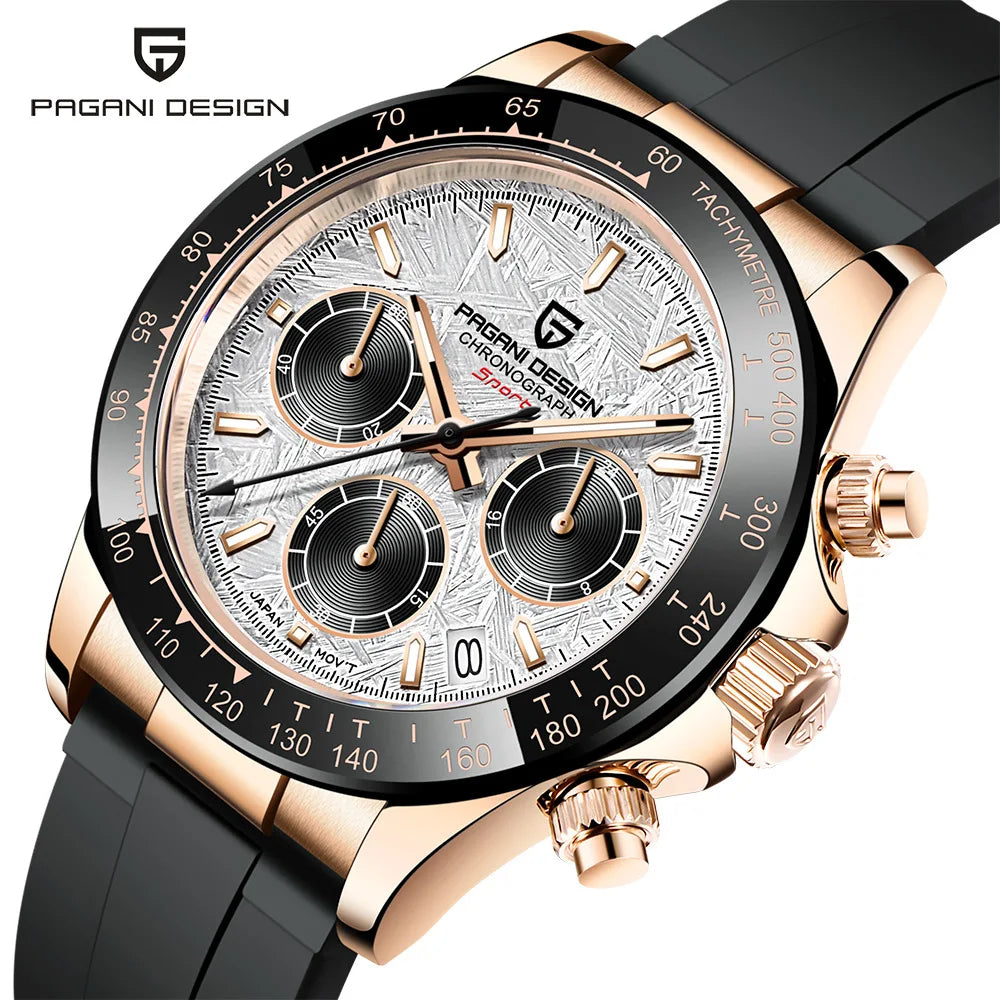 Originale neue PAGANI DESIGN PD-1664 Luxus-Herrenuhr mit japanischem VK63-Quarzwerk, Saphirglas, wasserdichtem Chronographen, Gold