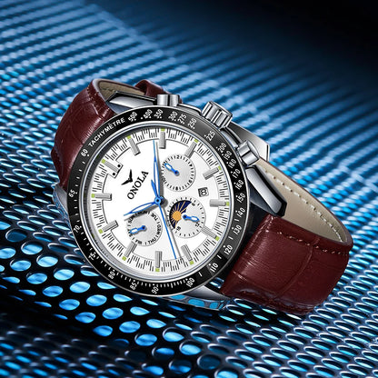 Orologio meccanico da uomo ONOLA – Orologio automatico di lusso dallo stile casual, con cinturino in pelle e quadrante traforato