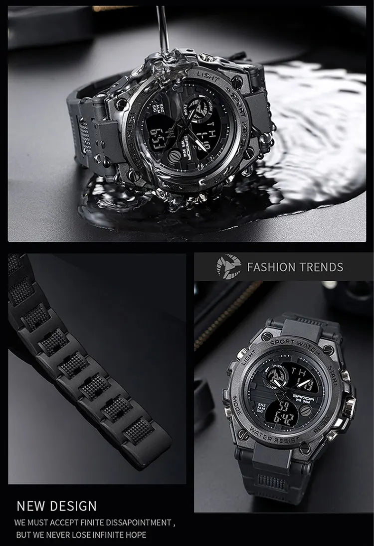 SANDA Montres de luxe haut de gamme pour homme, montre militaire, montre-bracelet sportive étanche, montre à double affichage, Relogio Masculino
