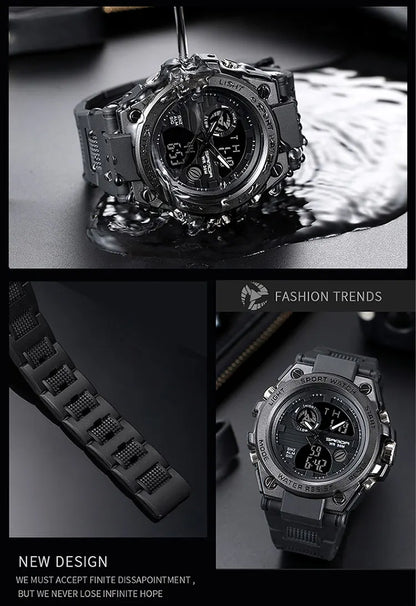 SANDA Montres de luxe haut de gamme pour homme, montre militaire, montre-bracelet sportive étanche, montre à double affichage, Relogio Masculino
