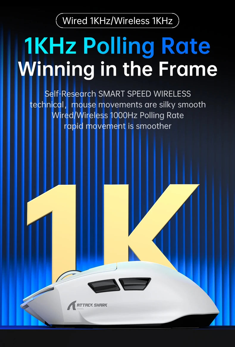 ATTACK SHARK V6  Wireless Gaming Superlight Mouse with RGB Magnetic Charging Dock,PAW3311 Sensor,Macro Gaming Mouse