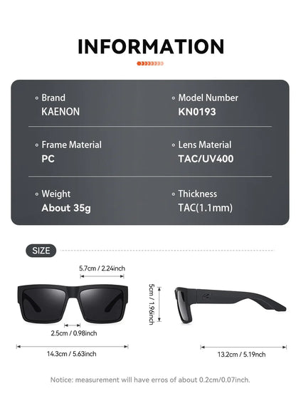 KAENON Fashion Square Versatile Polarized Sunglasses Men Women Sports Fishing Driving Sun Glasses UV400 Eyewear