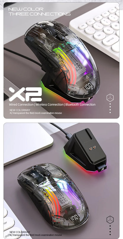 Attack Shark X2PRO Bluetooth Mouse, Tri-Mode , RGB Lights, Magnetic Charging ,Transparent, Battery Indicator, Computer Phone