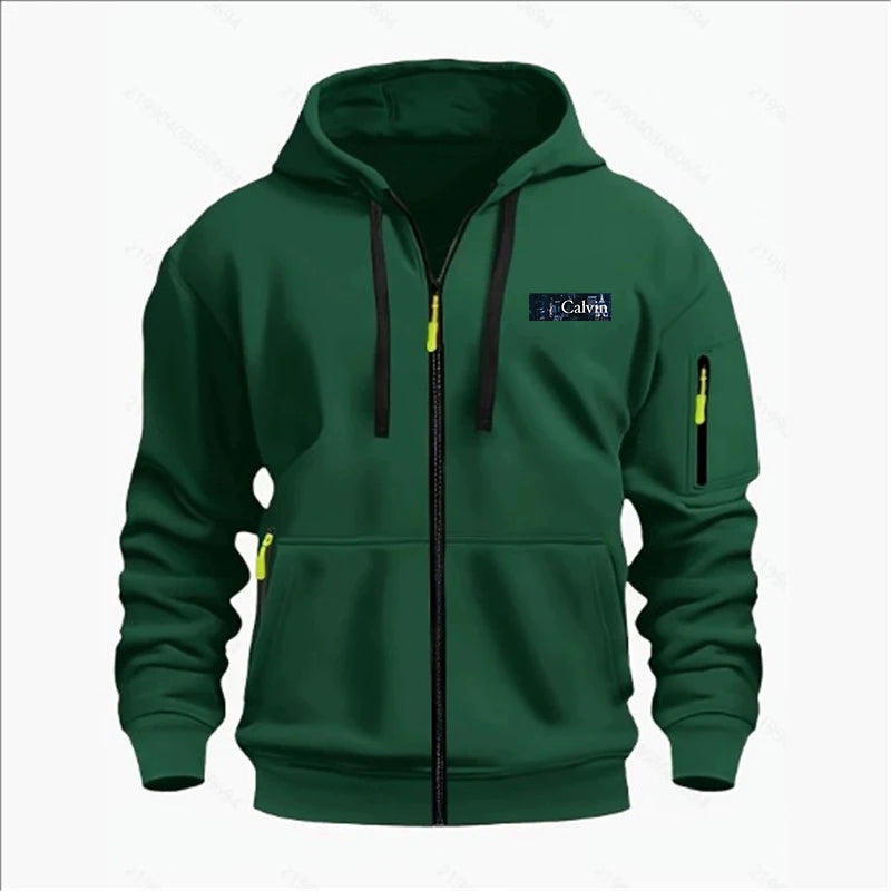 Men's Sweatshirts with Zipper Pockets Thin Solid Color Half Tracksuit Casual Outdoor Hooded Tracksuit Long Sleeve Jacket Coats