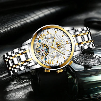 Męskie zegarki mechaniczne z automatycznym mechanizmem marki LIGE – luksusowy zegarek z najwyższej półki z tourbillonem, elegancki i wodoodporny, idealny do pracy lub na uroczyste okazje.