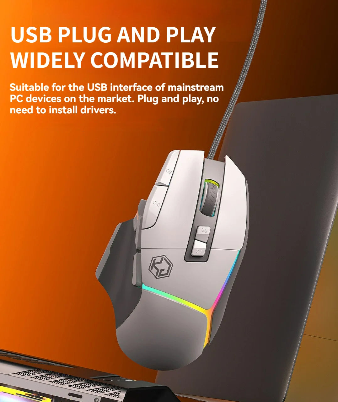 Wired Mouse RGB Lights 10 Keys Macro Programming Gaming Chip 12800DPI Ergonomic Design Medium-Large Hand Gaming Mouse GK502