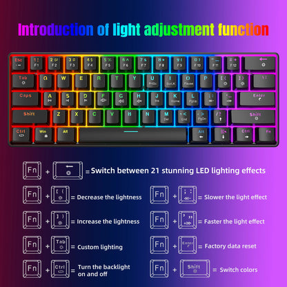 RK61 Wired 60% Mechanical Gaming Keyboard RGB Backlit 61 Keys Ultra-Compact Hot Swappable Red Switch Provides a Smooth