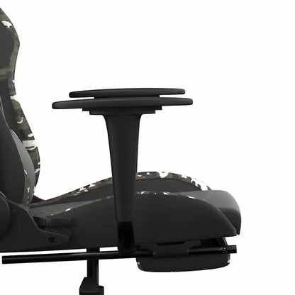 Gaming Chair Massage Footrest Black & Camouflage 67X64X116-127 cm in Imitation Leather, 360 Adjustable Reclining Seat ° Load Capacity 110 kg