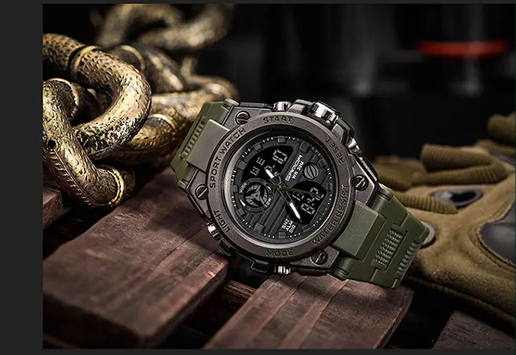 SANDA Montres de luxe haut de gamme pour homme, montre militaire, montre-bracelet sportive étanche, montre à double affichage, Relogio Masculino