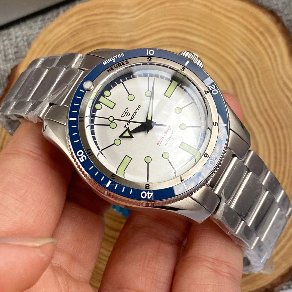 200M Water Resistant Mechanical Wristwatch Miyota 8215 Domed Sapphire Glass 120 clicks Bezel Steel Band Luminous Marks