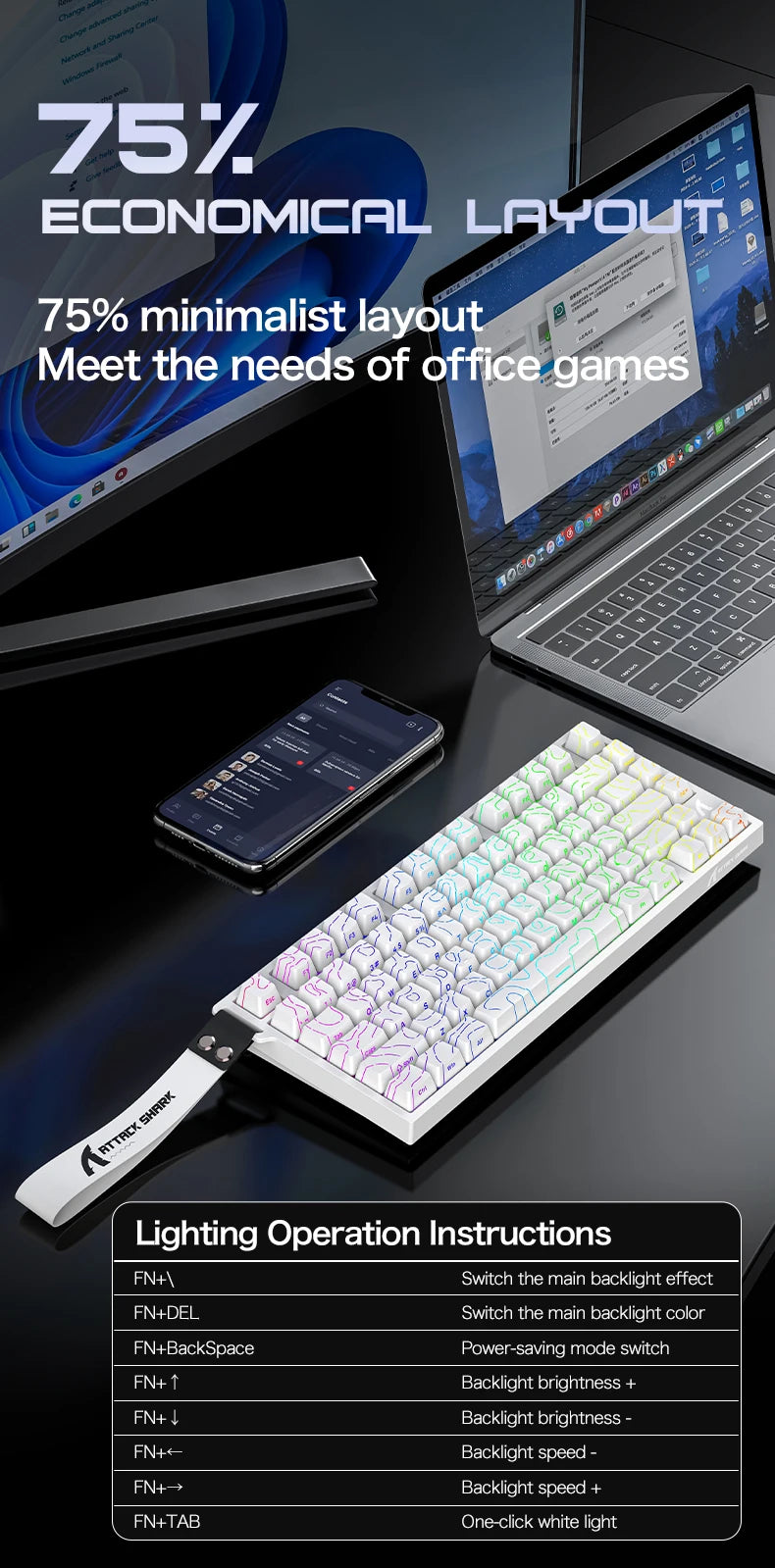 Attack Shark R82HE Wired RGB Magnetic Switch Keyboard, 256K Scan Sampling Rate, Accuracy 8K Return Rate