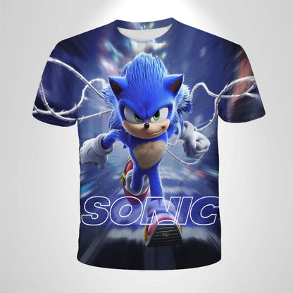 206 Sonic The Hedgehog Anime Boys' Breathable T-shirt Children's Fashion Clothing Casual Wear, Breathable Thin Style, Unisex Top