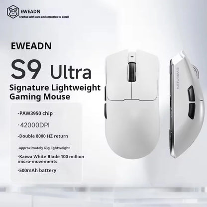 EWEADN S9 Pro Ultra V2 Lightweight Wireless Gaming Mouse Tri-Mode Tri-model Mouse 2.4G USB-CBT 8K Polling 26K DPI PAW3395 Mice