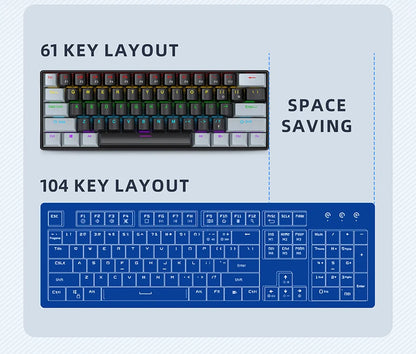 APAYADO K61 60% Mini Wired Gaming Mechanical Keyboard Phantom RGB, 61 Keys, Red/Blue Switch, Ergonomic, Portable for PC/Laptop
