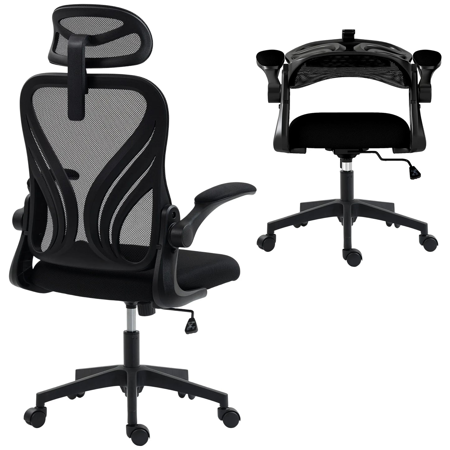 HOMCOM Chair Ergonomic desk, Mesh desk armchair with Flistable Fold, 2D Headrest, Bracing, Bracing, so