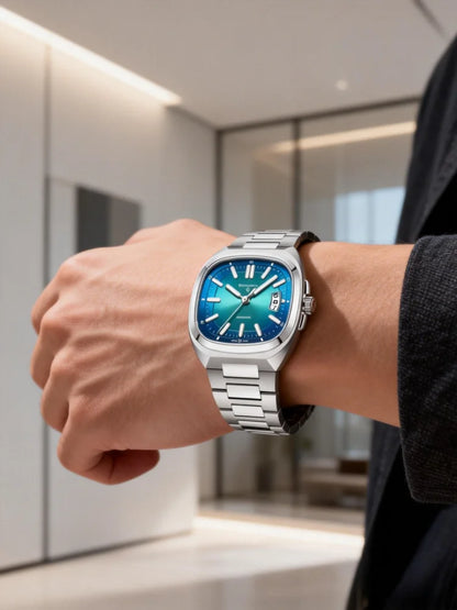 Montre pour homme Shanghai Watch, mécanique automatique, cadran carré, luminescente, étanche jusqu'à 50 m, affichage de la date, montre-bracelet décontractée SH018