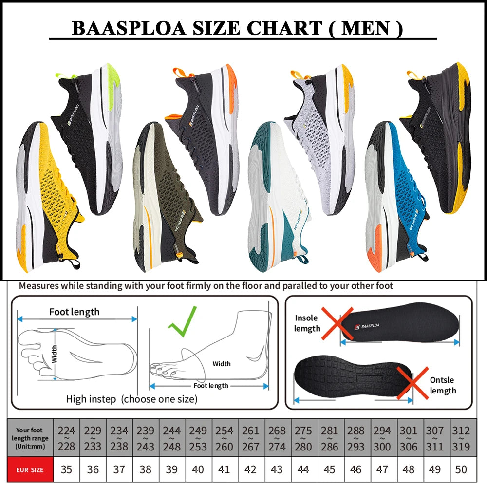 Baasploa Lightweight Running Shoes For Men Comfort Men's Designer Mesh Casual Sneakers Lace-Up Male Outdoor Sports Tennis Shoes