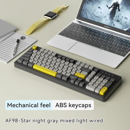 AJAZZ AF98 Wired/Wireless Keyboard Mechanical Feel Office Long Battery Life Three-Mode RGB Mixed Light ABS Keycaps Ergonomics