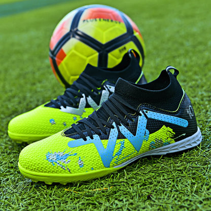 TF Turf Soccer Shoes PU Fabric Breathable Upper Rubber Sole Wear Resistant Anti Slip Men Women Kids Youth Training Sneakers