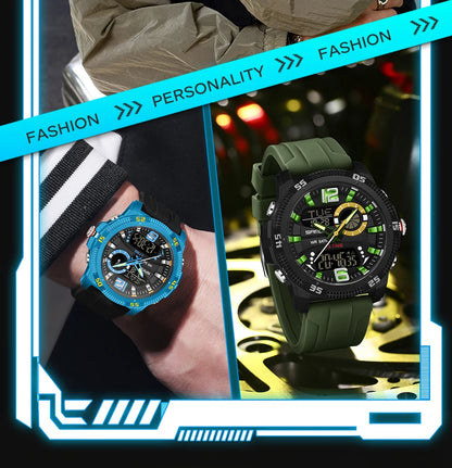 Montres de luxe pour homme SANDA Fashion : montre-bracelet à quartz analogique et numérique, style sportif, décontractée, étanche, avec chronographe en silice