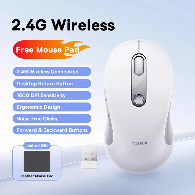 Baseus Wireless Mouse Bluetooth 5.3 2.4GHz Ergonomic 7 Silent Buttons Free Mouse Pad for MacBook Tablet Laptop Computer PC Mice