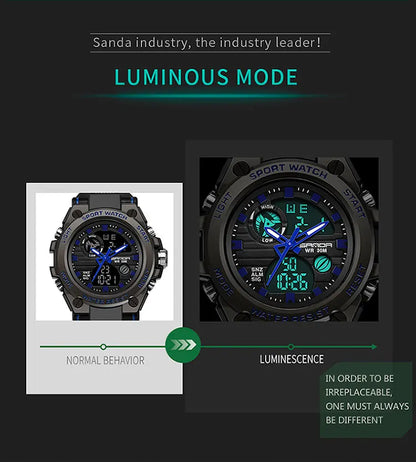 SANDA Montres de luxe haut de gamme pour homme, montre militaire, montre-bracelet sportive étanche, montre à double affichage, Relogio Masculino