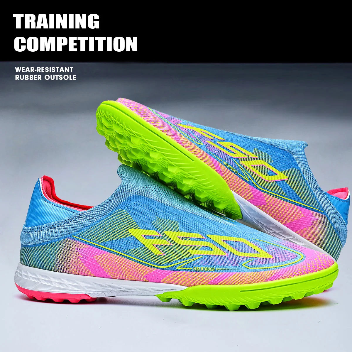 Professional TF Soccer Boots Unisex Youth Adult PU Fabric Upper Rubber Sole Non-Slip Training Cleats