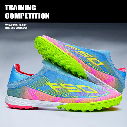 Professional TF Soccer Boots Unisex Youth Adult PU Fabric Upper Rubber Sole Non-Slip Training Cleats