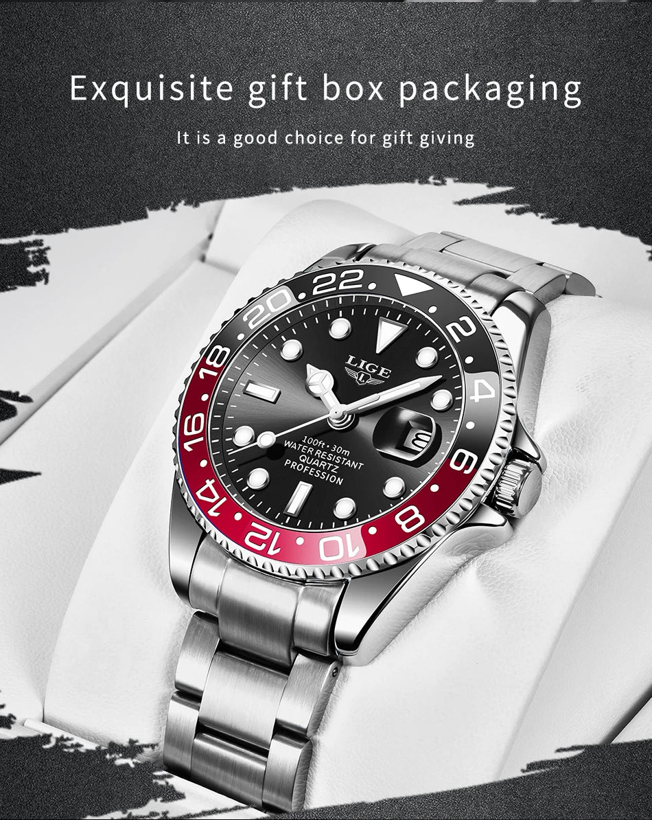 Montre-bracelet LIGE Fashion Business pour homme, étanche à 3 ATM, luminescente, montre de luxe sportive à quartz, chronographe de plongée