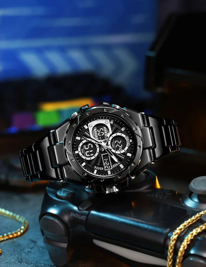 Herrenuhr SMAEL 8160 – Militär-Sportmodell, analog und digital, aus Edelstahl – Wasserdicht, mit LED-Anzeige, Wecker, Chronograph und Stoppuhr