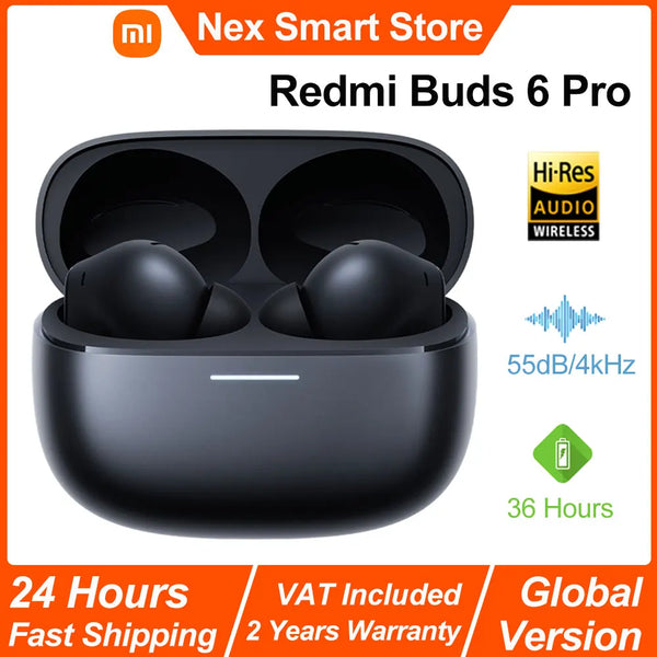 Xiaomi Redmi Buds 6 Pro Wireless Bluetooth Earphones – Hi-Res LDAC, 55dB Active Noise Cancelling ANC Earbuds with Microphone