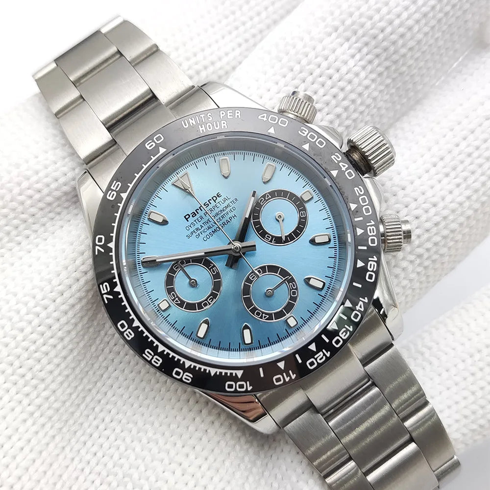 Zegarek kwarcowy dla mężczyzn 39 mm – luksusowy chronograf, modny, z szafirowym szkiełkiem, stylowy, sportowy, z bransoletą ze stali nierdzewnej