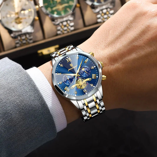 Orologio da uomo POEDAGAR di lusso originale, impermeabile, cronografo luminescente, orologio da polso al quarzo in acciaio inossidabile, orologi di alta gamma per uomo