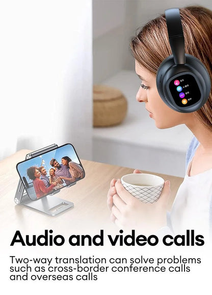 AI LCD Touch Screen Shock Bass Headsets HIFI Sound Wireless Bluetooth Headphones ANC Noise Reduction Gamer Earphones With HD Mic