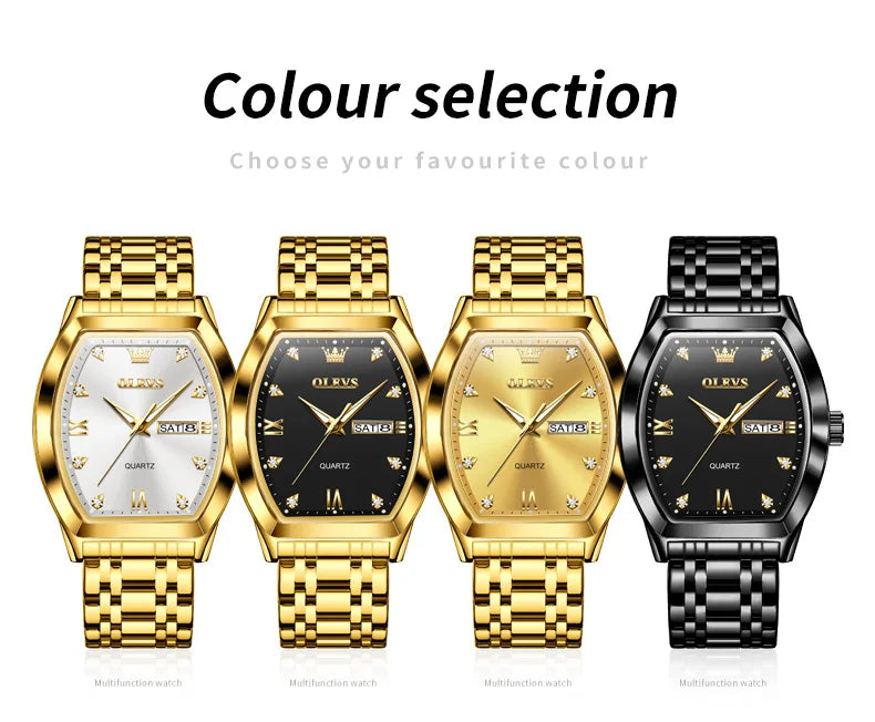 OLEVS Nouvelles montres pour homme Montres à quartz de luxe en or Montres classiques à cadran tonneau Montres à quartz étanches et luminescentes pour homme 5528