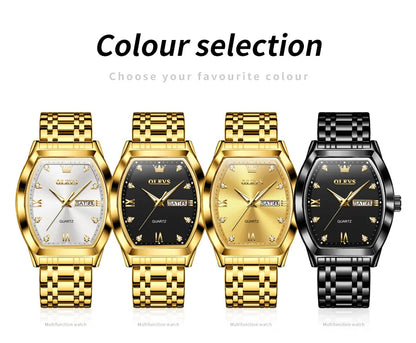 OLEVS Nouvelles montres pour homme Montres à quartz de luxe en or Montres classiques à cadran tonneau Montres à quartz étanches et luminescentes pour homme 5528