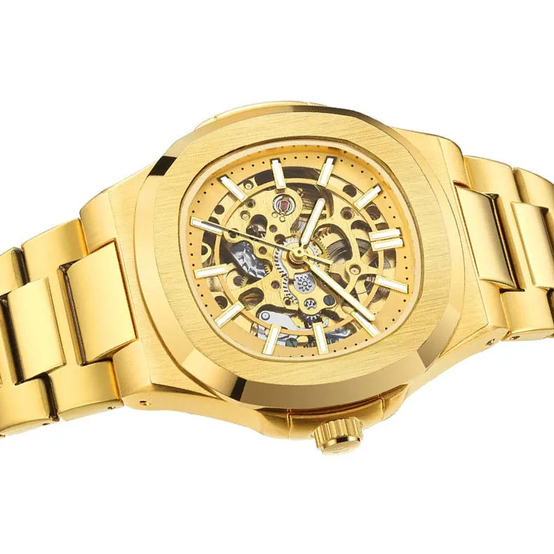 Montres-bracelets mécaniques pour homme à cadran ajouré, design squelette, montre de luxe entièrement automatique pour homme, relogio