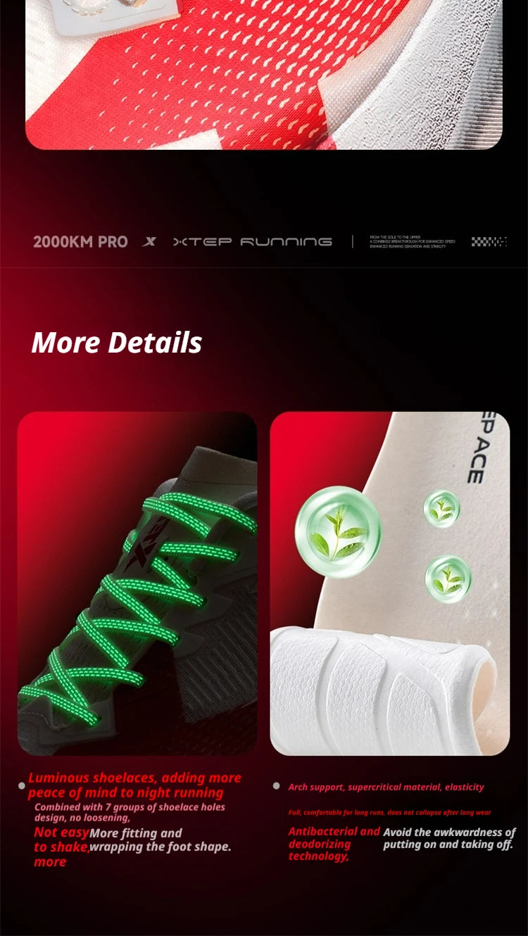 XTEP 2000km PRO Running Shoes For Men 2026 Spring Soft Durability Stability Comfort Lightweight Male Sports Sneaker 874219110026