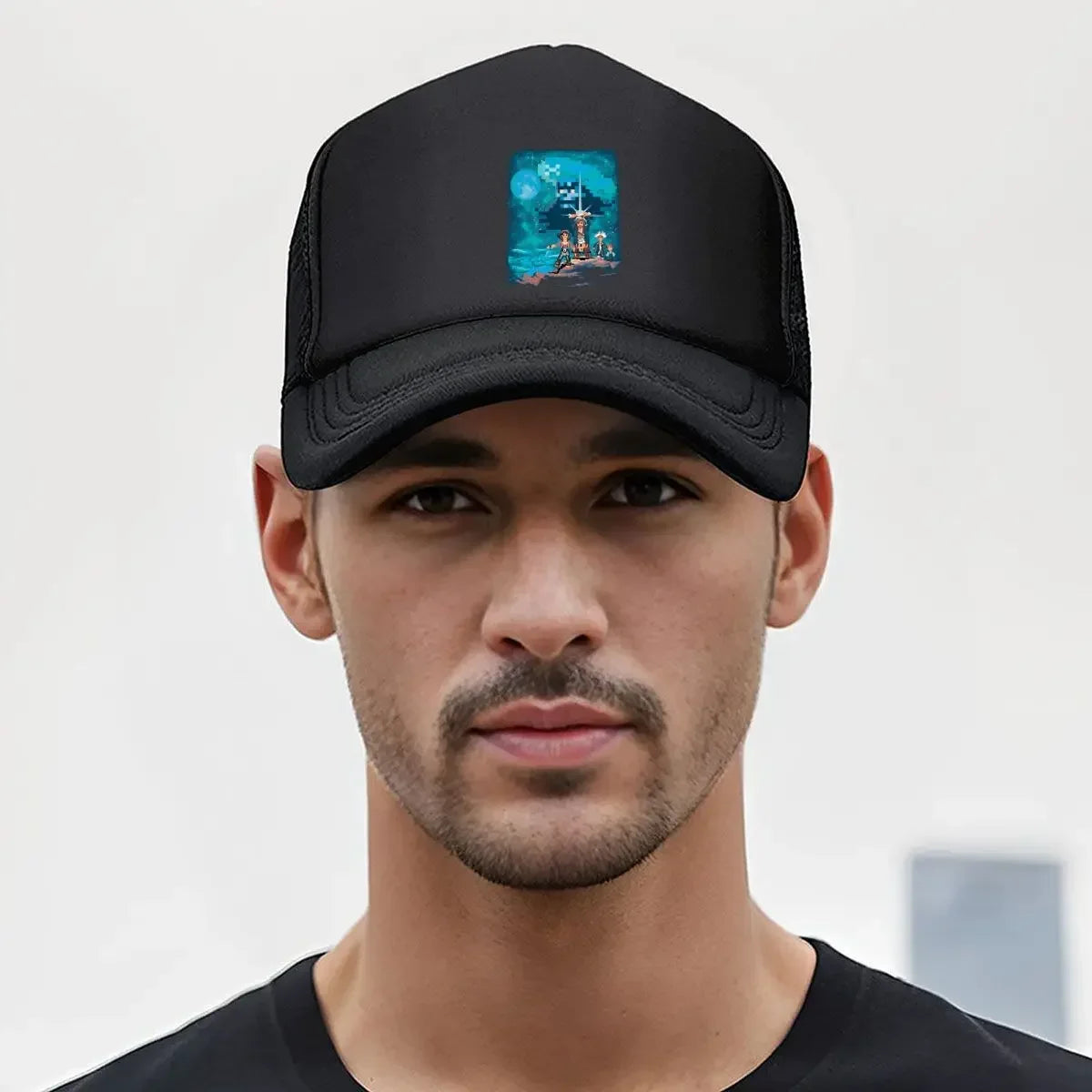 Pixel Adventure Retro, 8-Bit-Stil, Charakter-Grafikdesign, Mesh-Baseballkappe