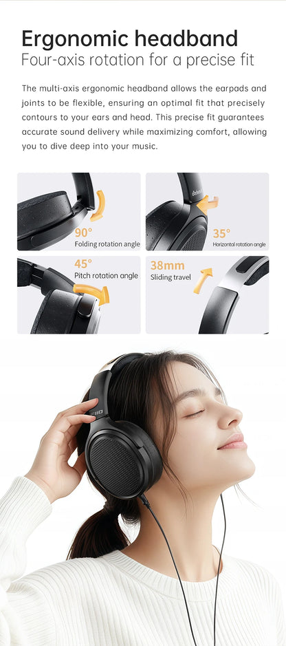 FiiO JT7 Over-Ear Planar Magnetic Audiophile Headphones with 95x86mm Planar Driver design,Adjustable Headband,4.4mm/3.5mm Cable