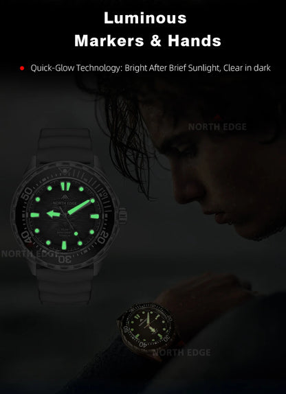 NORTH EDGE NEW+ TRITON-TI Titanium Solar-Powered Diving Watch Luxury Quartz Watches for Men 300M Waterproof 180+ Day Power